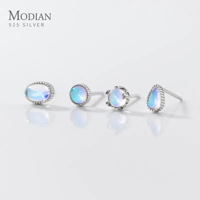 Stud Modian 925 Sterling Silver Round Drop Forma ovale Orecchini squisiti per le donne Fine Jewelry Simple MoonStone Anniversary 230807