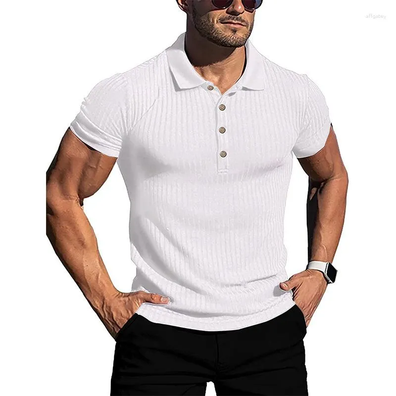 T-shirts pour hommes Sports d'été Loisirs Élastique Barre verticale Polo à manches courtes Simple