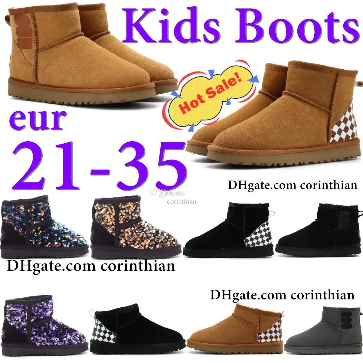 Australien Classic Kids Mini Boots Girls Ultra Uggi Shoes Plaid Snow Boot Baby Toddler Uggitys Sneakers Letter Sequin Children Boys Winter Warm Shoe CH F1FZ#