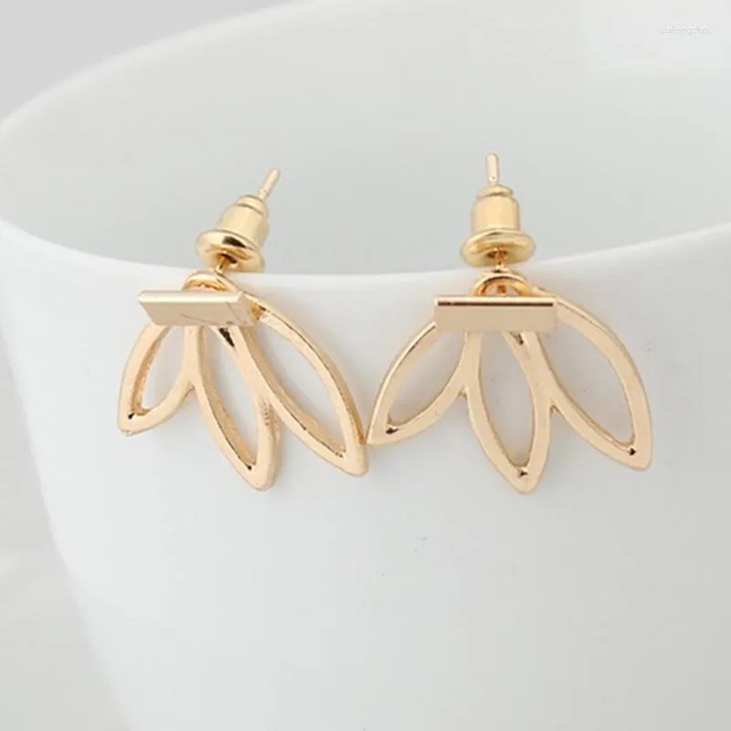 Stud Earrings 2023 Korean Hollow Out Lotus Flower Fashion Statement Jewelry Charm Double Side Female