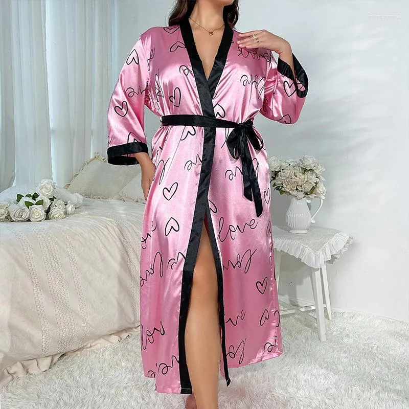 Pigiameria da donna XL-5XL Taglie forti Kimono Robe Loungewear Donna Accappatoio in raso Camicia da notte estiva con scollo a V Con cintura Abito da bagno Lingerie