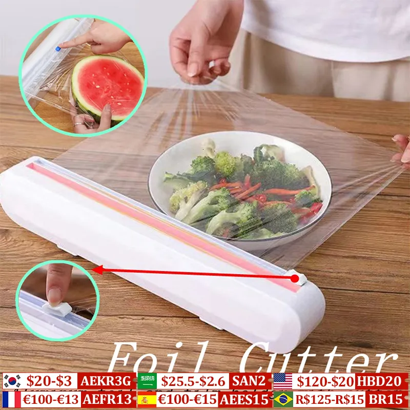 BMYJ Plastic Wrap Dispenser With Cutter - Upgrade Practical Refillable Cling Aluminum Tin Foil Organizer Organization Storage Film