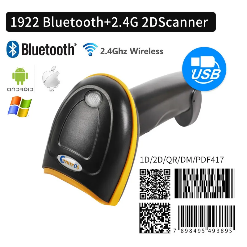 Scanners 1D2D Supermarket Handhel Barcode Bar Code Scanner Reader QR PDF417 Bluetooth 24G Wireless Wired USB Platform p230808