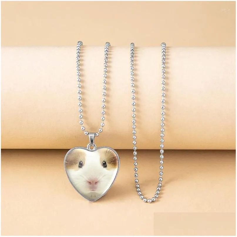 Hänghalsband söta djurhalsband Kawaii Little Hamster Heart Glass Beads Chain for Women Girls Boys Gifts Drop Deliver Dhgarden Dhrxf