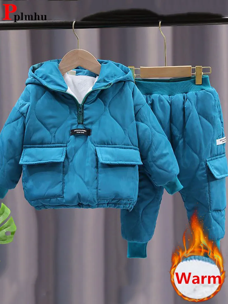 Одежда наборы детей в бархатной литературе с конъюзированием зимняя плюшевая плюше