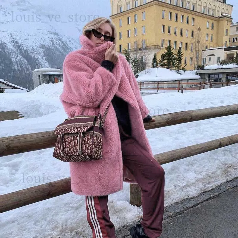 2019 Faux Lammwolle Pelzmäntel Lange Teddybär Jacke Mantel Winter Warme Übergroße Oberbekleidung Frauen Dicken Mantel T230808