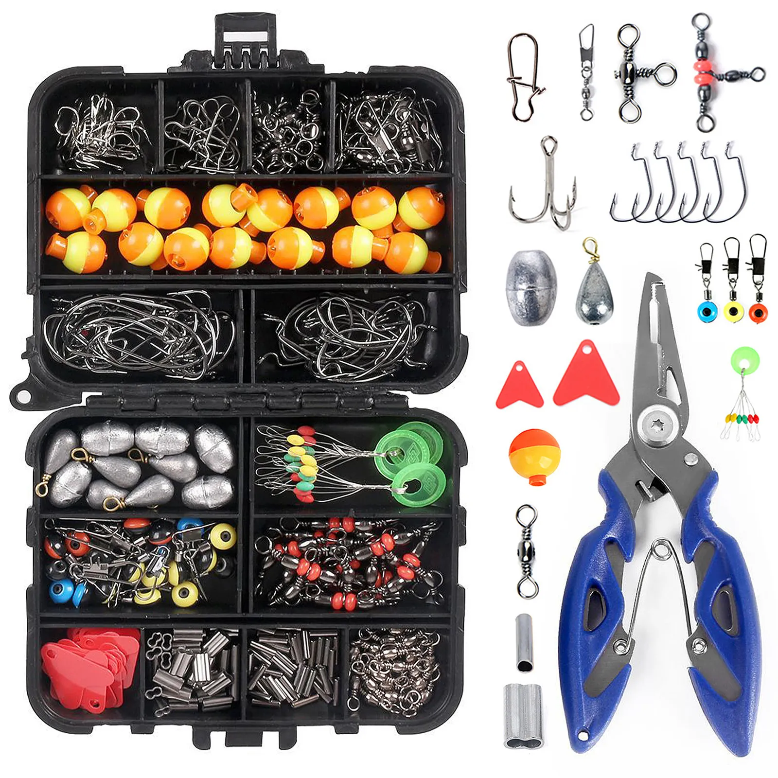 Рыбацкие аксессуары 263pcsset Fishing Accessories Set с коробкой для снастей, в том числе голочные джиг -крюки, грузилки Верховные кружки срезают слайды грунта 230807