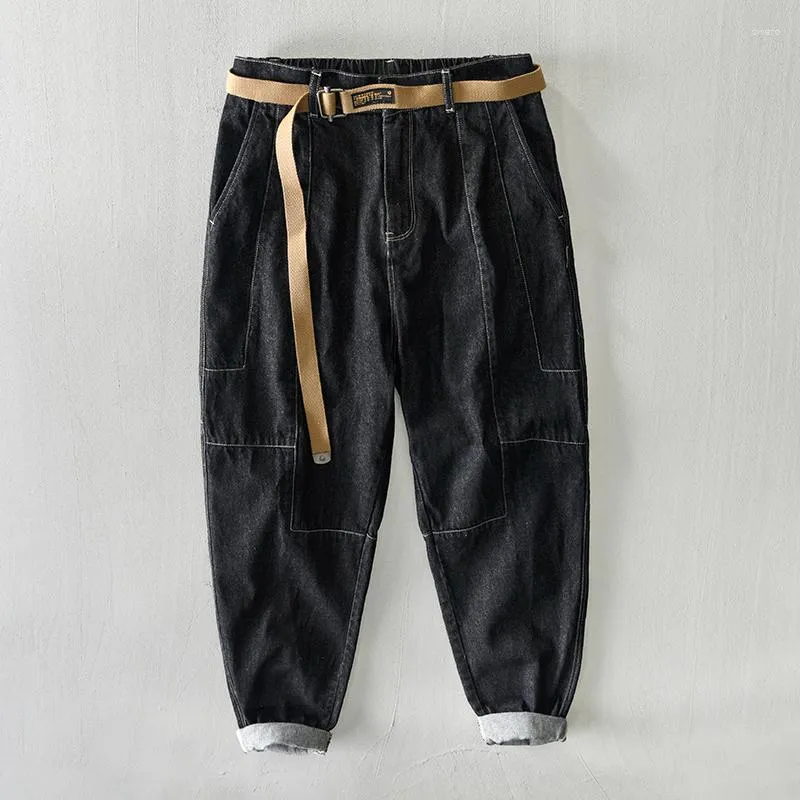 Men's Jeans 2023 Stretch Metal Belt Streetwear Denim Pants Baggy Man Clothing For Men Trousers