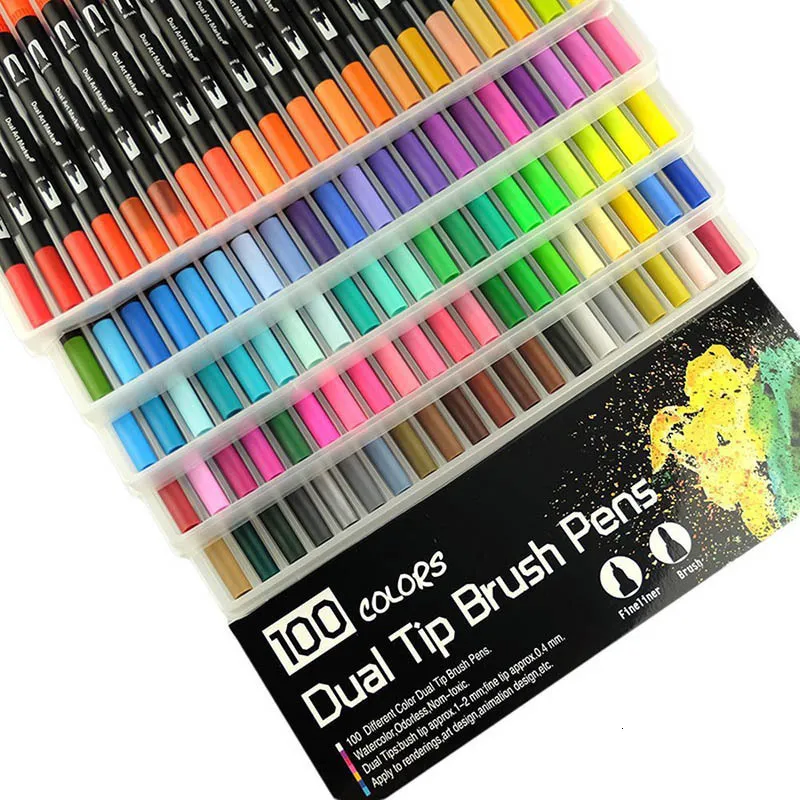 Watercolor Dual Tip Brush Marker Pen Fineliner Art Brush Pen for