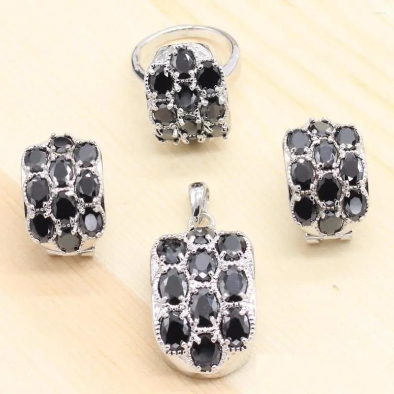 Ohrringe Halskette Set 925 Silber Braut Für Frauen Schwarz Zirkonia Anhänger Ohrstecker Ringe Sets Drop Lieferung Schmuck Dhgarden Dhtog