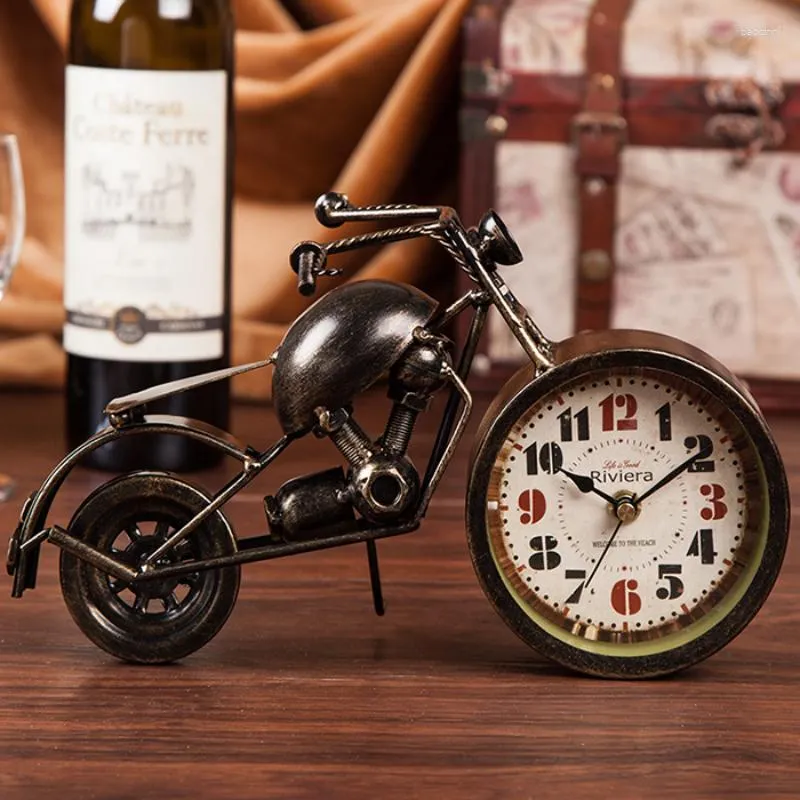 Table Clocks Silent Desk Clock Bedroom Living Room Ornaments Vintage Iron Art Motorcycle Desktop Seat