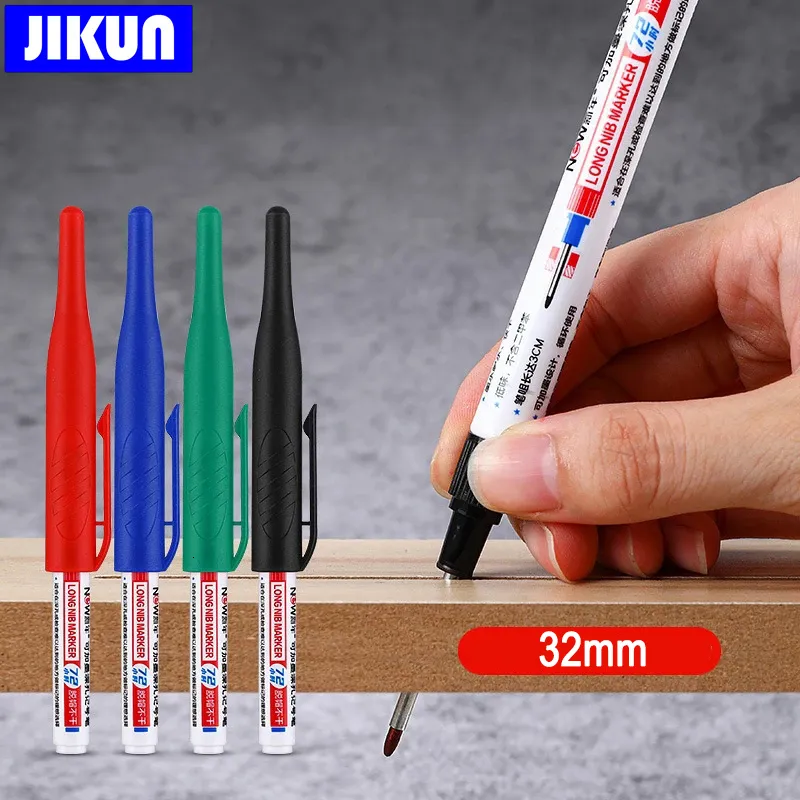 wholesale Painting Pens 4PcsSet 32mm Long Head Markers Pen Bathroom Woodworking Decoration Multipurpose Deep Hole Marker Black Blue Red Ink 230807