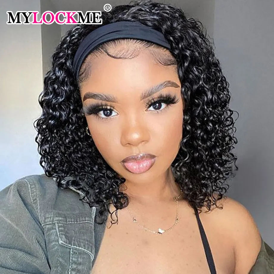 Synthetic Wigs Kinky Curly Headband Wig Human Hair MYLOCKME Glueless for Women Easy Go 180 Density 230807