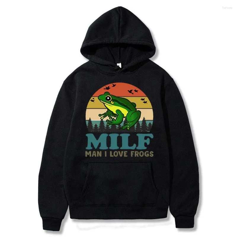 Herren-Kapuzenpullover, MILF-Mann, ich liebe Frösche, lustiger Spruch, Frosch-Amphibien-Liebhaber, Vintage-Kapuzenpullover, langärmeliges Sweatshirt, Unisex-Kleidung für Teenager