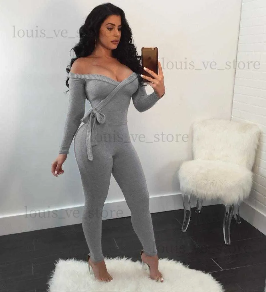 Ladies Woman Sexy Casual Fashion Long Sleeved Open Shoulder Open Shoulder Bodycon Tight Off the Shoulder Playsuit Romper Jumpsuits T230808