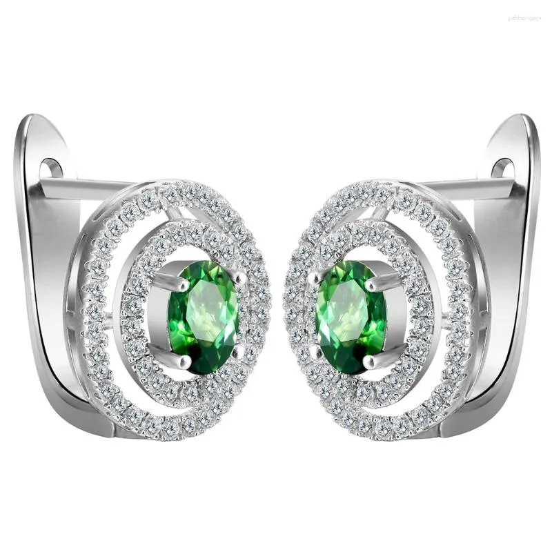 Hoop Earrings Pretty Silver Plated Large Princess Cut MultiColor Green Zircon CZ For Women Jewelry Accessories