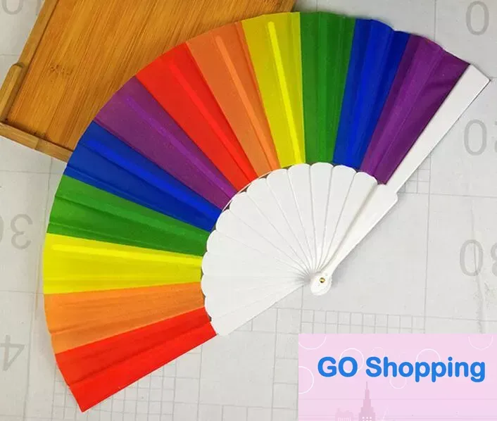 Wysokiej jakości Rainbow Hand Holding Fan Silk Solding Hand Fan Vintage Style Rainbow Design Held Fani na urodziny