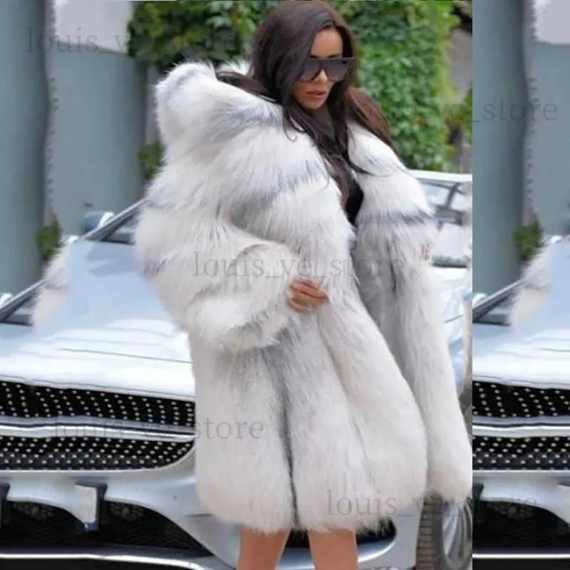 Winter Fur Coat Women Long Hooded Coat Loose Collar, Thick & Warm