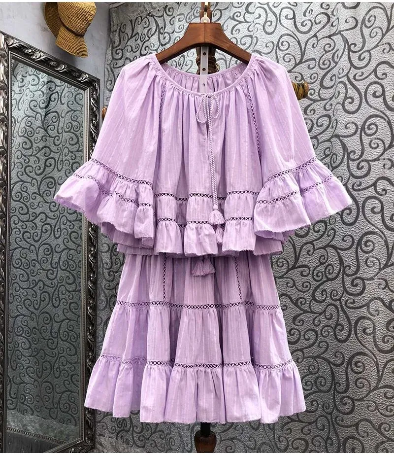 2023 Summer Fashion High Quality Cotton Crop Light Purple Dress Set With Elastic Waist And A Line Skirt In White And Purple For Women From Shutiaoo 78.97 DHgate.Com