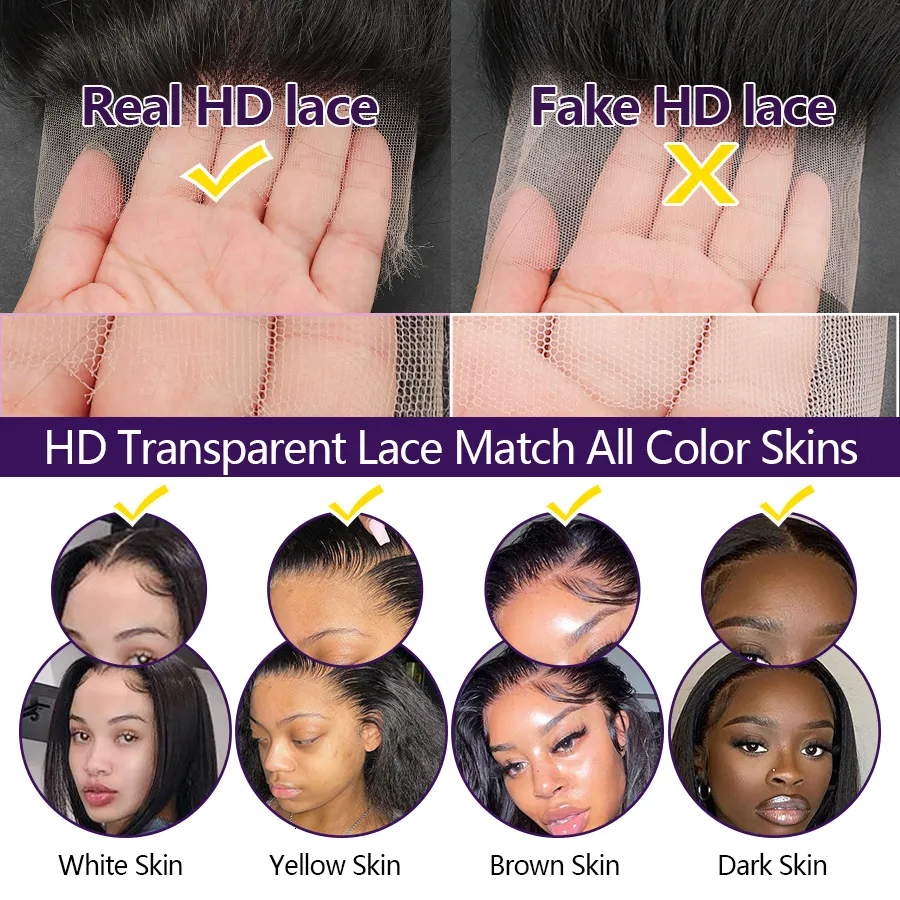Lace Wigs Wow Angel 13x6 HD lace Frontal Invisible Transparent Melt Skins  Straight 13x4 Only Human Hair Remy Pre Plucked 230807