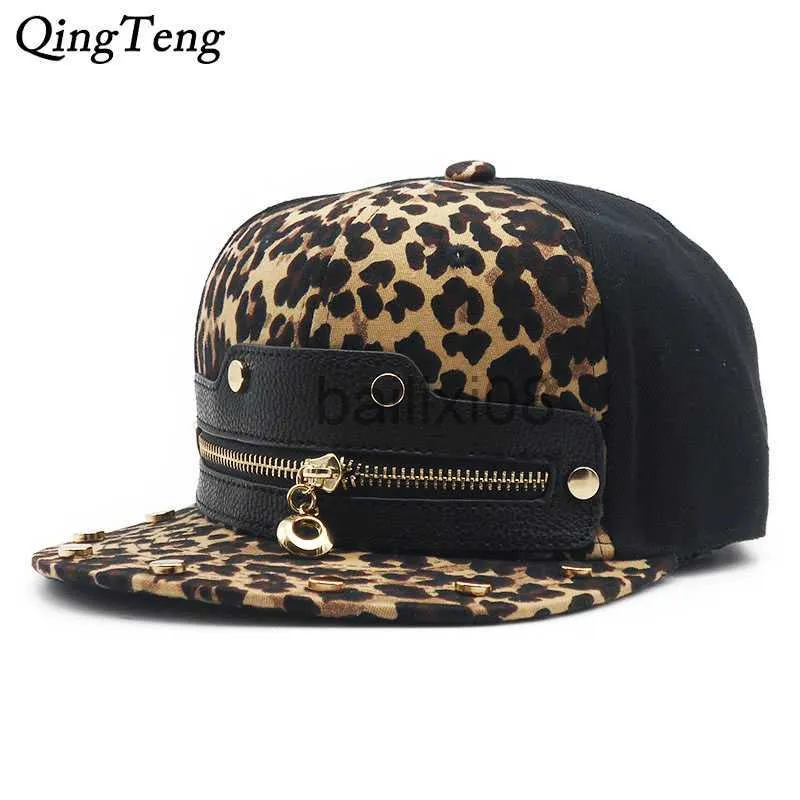 Bollmössor 2021 Men Hip Hop Fashion Cap Leopard Print Zipper Custom Snapbk Hats billiga sommar utomhus Sun Hat Swag Baseball Hat Casquette J230807