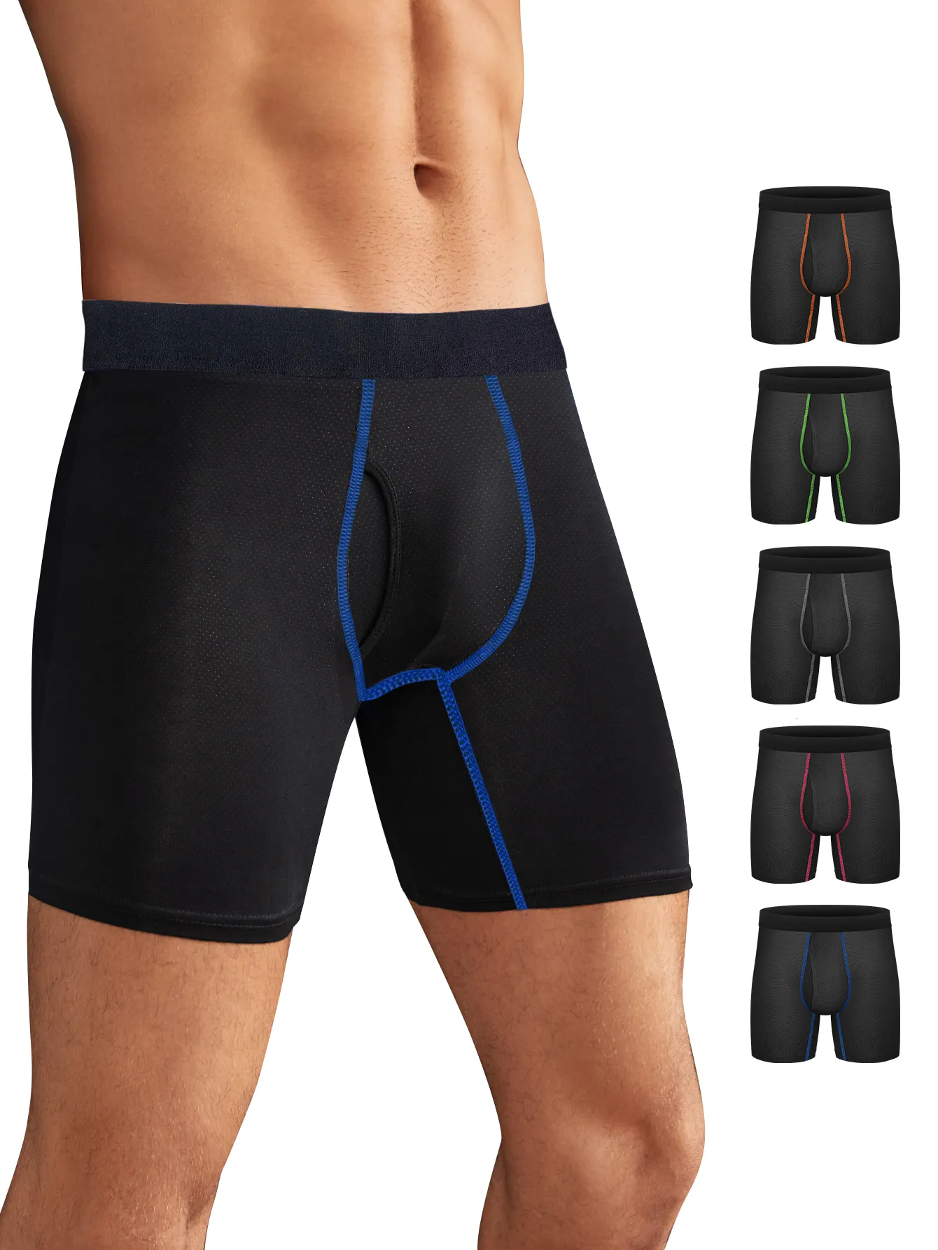 Herr shorts 5st mens boxer trosor mesh stickad snabb torr sport polyester no rideup 6underkläder med fluga för män pack p230807