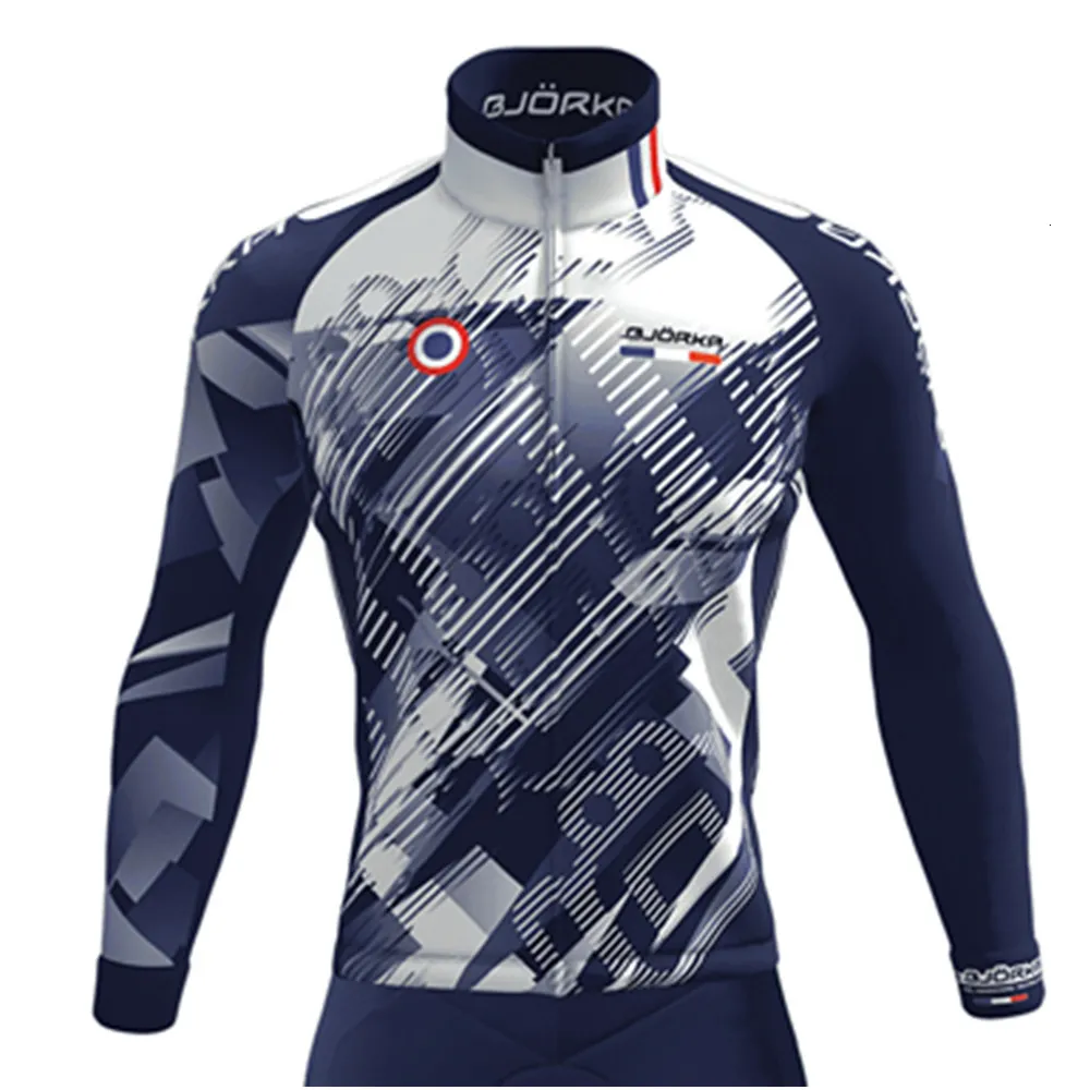 Cyclisme Chemises Hauts BJORKA Cyclisme Homme Bleu Marine Veste Thermique À Manches Longues Vélo Équipe Maillots Ciclismo Jaqueta Motociclista Cyclistes Vêtements 230807