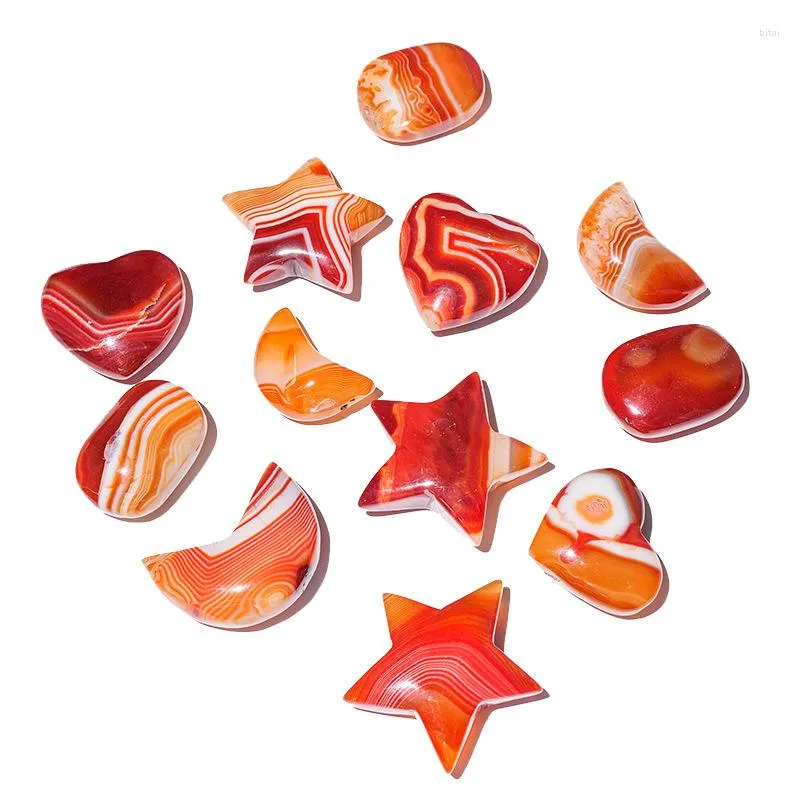 Jewelry Pouches Natural Stone Sardonyx Banded Agate Carving Star Moon Elliptic Good Luck Gemstone Body Heathy Gift