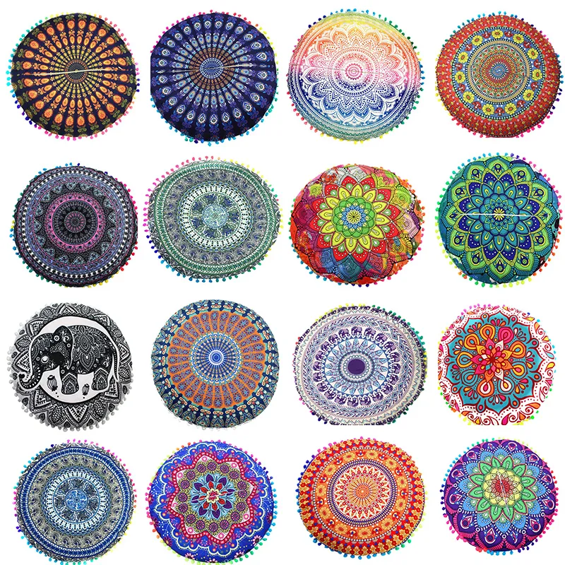 Fronha 30 Estilos Redonda Padrão Mandala Fronha Boêmia Capa de Almofada Boho Almofadas de Chão Decoração da Casa 43x43cm 230807