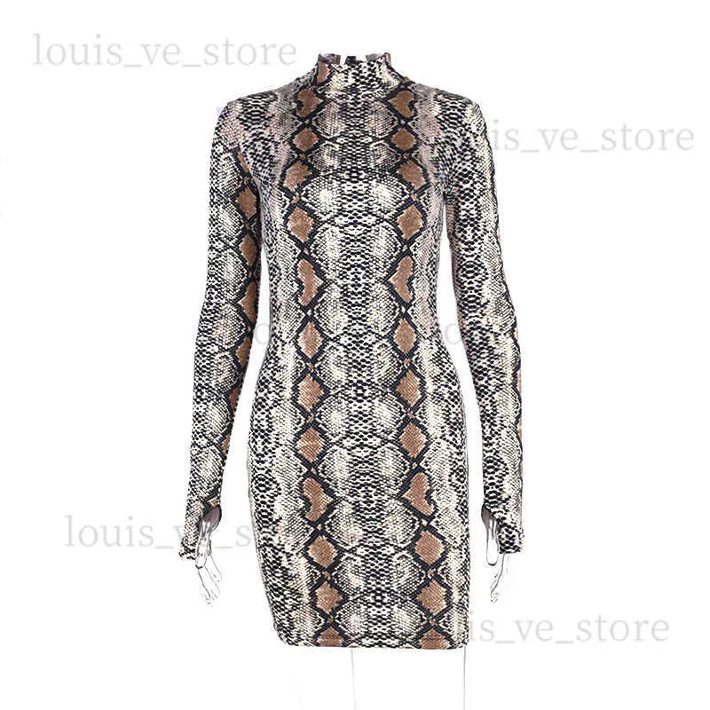 2018 Spring Snake Skin Long Dress Ladies Sexy Turtle Neck Bodycon Party Mini платья с коротким рукавом женская одежда RF0898 T230808