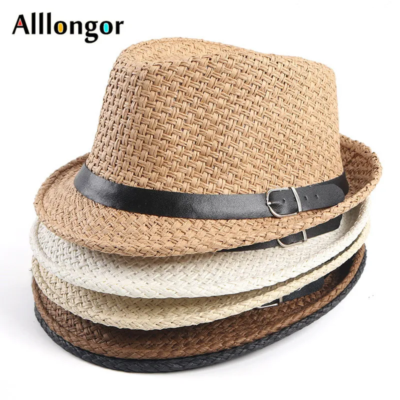 Brede Rand Hoeden Emmer Zomer Strooien Hoed Mannen Vrouwen Jazz Fedora Met Riem Korte Mouw Casual Strand Vizier Zon cap Panama Sombrero Hombre 230808