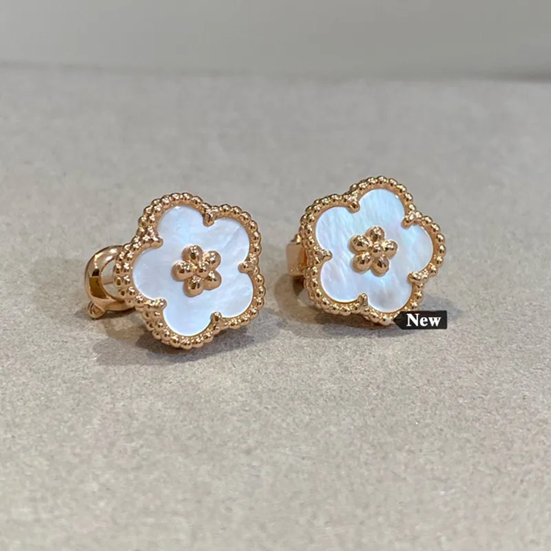 Pendientes de flor de ciruelo de madreperla blanca de Plata de Ley 925, marca de moda femenina, joyería de lujo, regalos de fiesta 230807