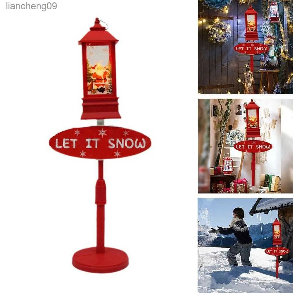 Santa Claus Christmas Tree Snowman Street Lamp Decor Ornaments Snowing Lights Electric Music Street Emitting Xmas Outdoor L230620