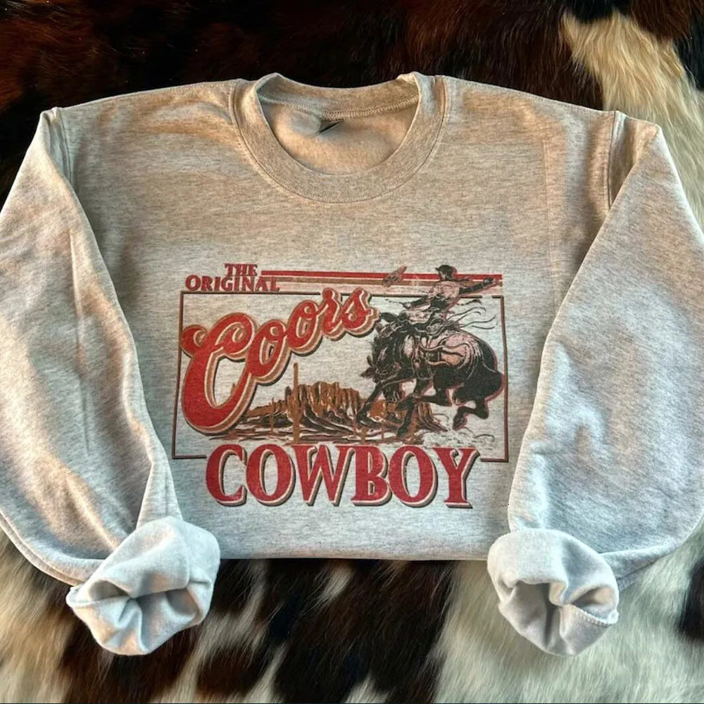 Sweats à capuche pour femmes 2023 Automne Style Vintage Cowboy Impression Sweat-shirt à col rond Unisexe Lâche Coton Épais Chaud Femmes Pulls Casual Western Tops 230808