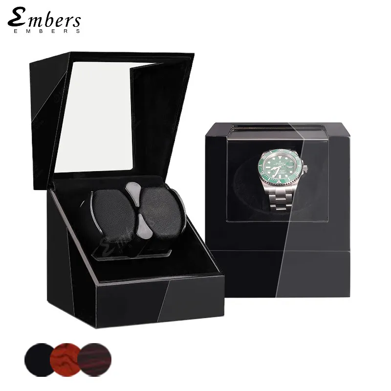 Watch Winders Embers Luxry Single Watch Winder Battery Houten Shaker Watch Box Automatic Winder Glass Storage Case Mabuchi Motro 230807