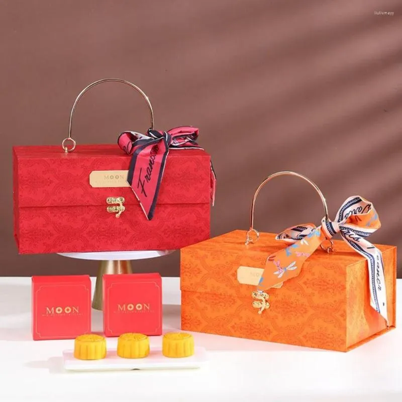 Present Wrap 1 PCS Luxury Handhold Type Handmased With Scarf Party Favors Biscuit Wrapping Box Mooncake