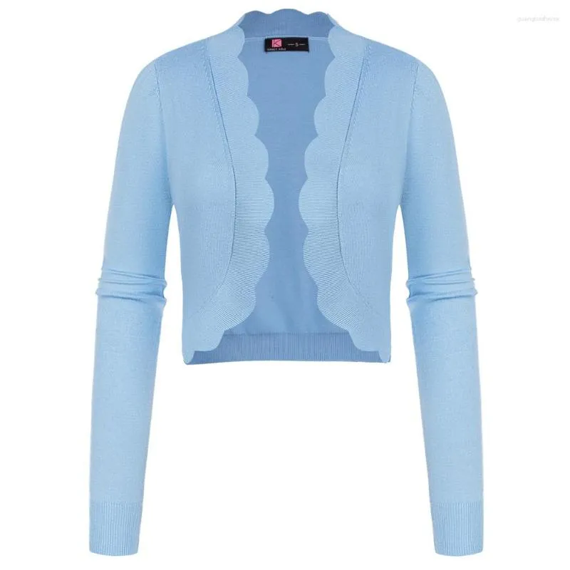 Women's Knits KK Damen-Cardigan mit gewellter Knopfleiste, langärmelig, vorne offen, kurz geschnittener Pullover, lässig, Knopfleiste, Achselzucken für Kleider, Tops, A30