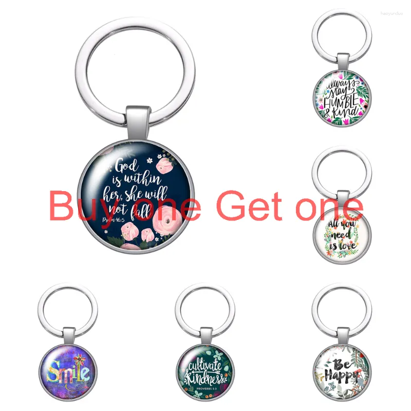 Keychains Flower Smile Dream Words Glass Cabochon Keychain Bag Car Key Chain Ring Holder Charms Silver Color For Men Women Gifts