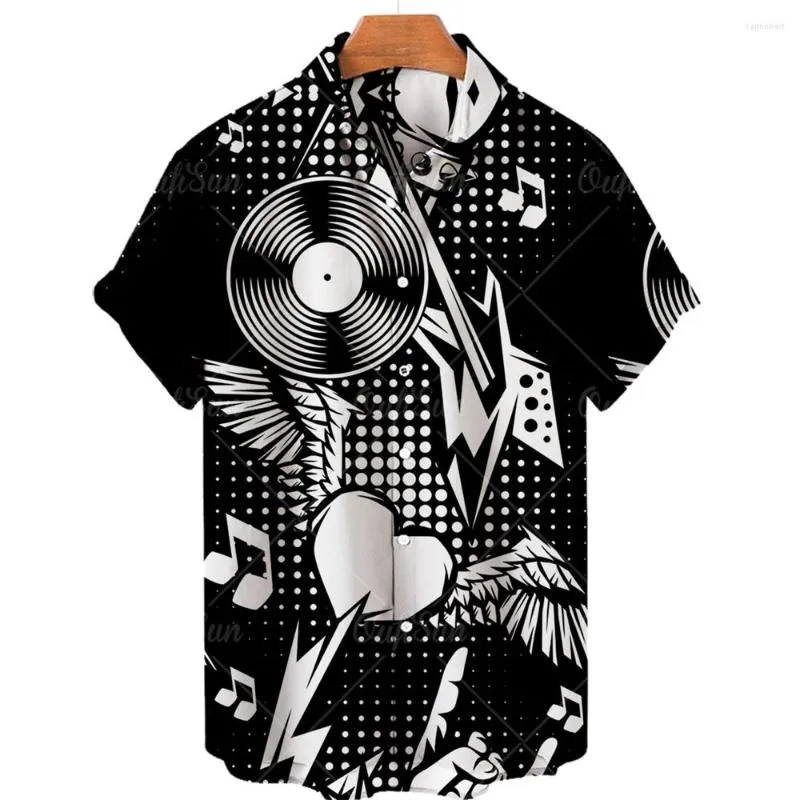 Camisas casuais masculinas que vendem camisa para homens 3d impressão de música verão manga curta solta grande festa na praia roupas masculinas da moda