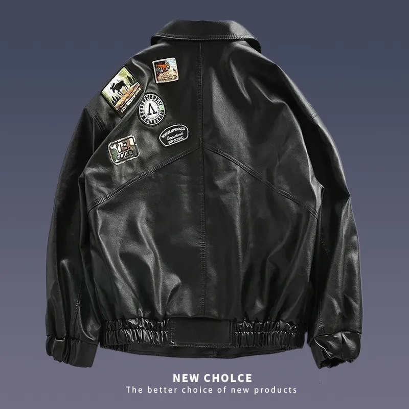 Herrjackor European American Street Pu Leather Jacket Trend Löst montering Motorcykelkläder för män Kvinnliga piloter par 230807