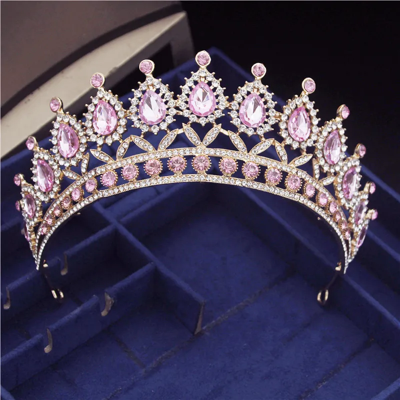 Bröllopshår smycken underbara rosa kristall pannband drottning tiaras och kronor brud hårband flickor prom fest bröllop hår smycken tillbehör 230808