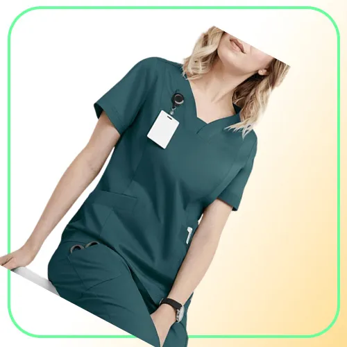 High Quality Vneck Scrub Tops Beauty Salon Nursing Elastic Waist