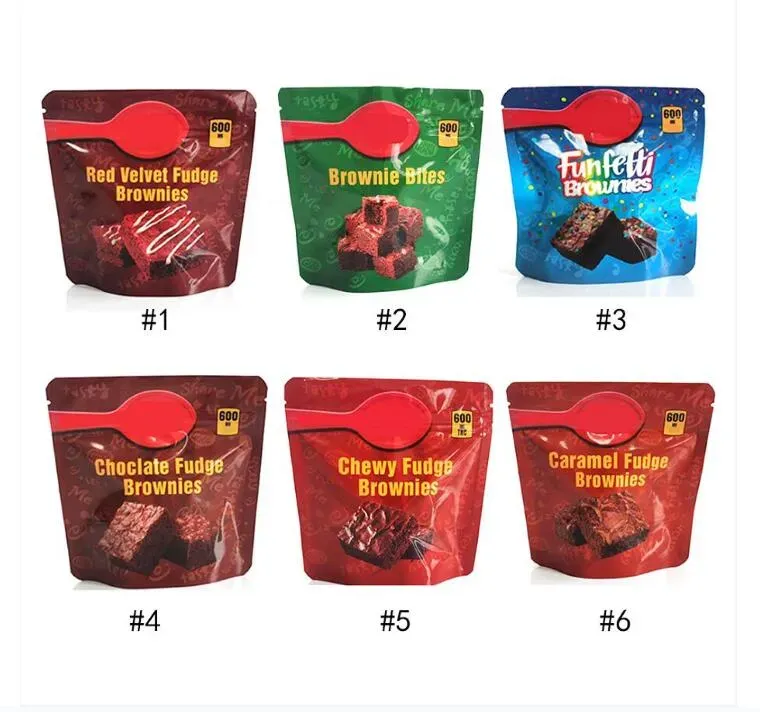 wholesale sacchetti per imballaggio Brownies infusi 600mg torta vuota funfetti gommosi fudge snack al cioccolato morsi di caramello velluto rosso