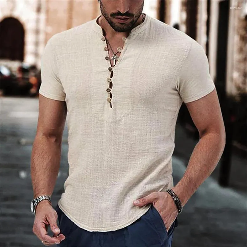 Mannen Casual Shirts Zomer T-shirt Blouse Pullover Shirt Tuniek Tops Mannelijke Mode Mannen Katoen Linnen Tee Effen Strand Top dun Ademen