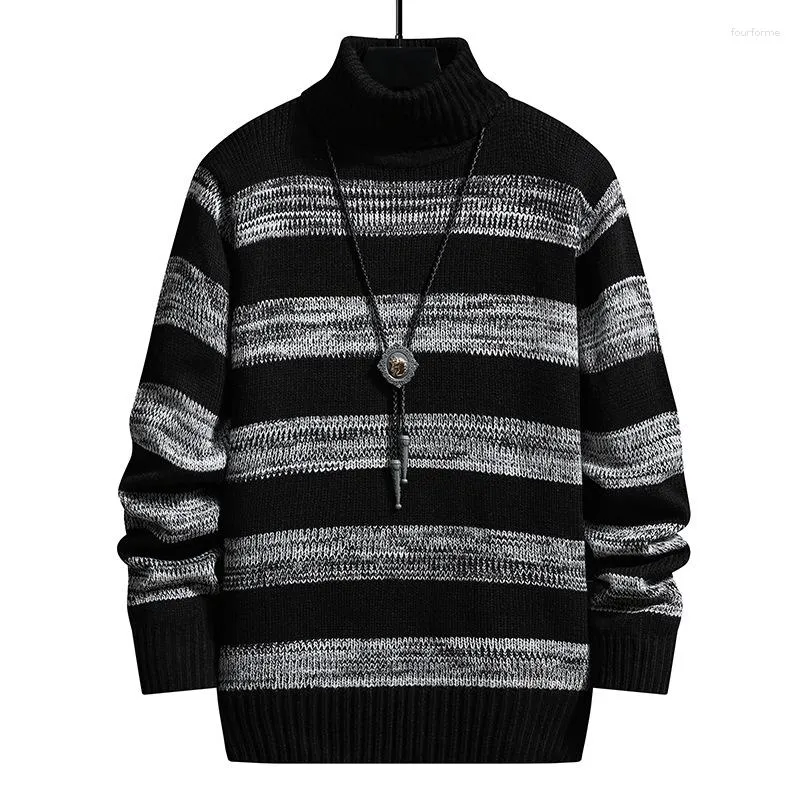 Men's Sweaters Fashion Autumn And Winter Mens Sweater Turtleneck Knitwear Striped Pullovers Men Clothing Casual Tops Comfortable Ropa Hombre