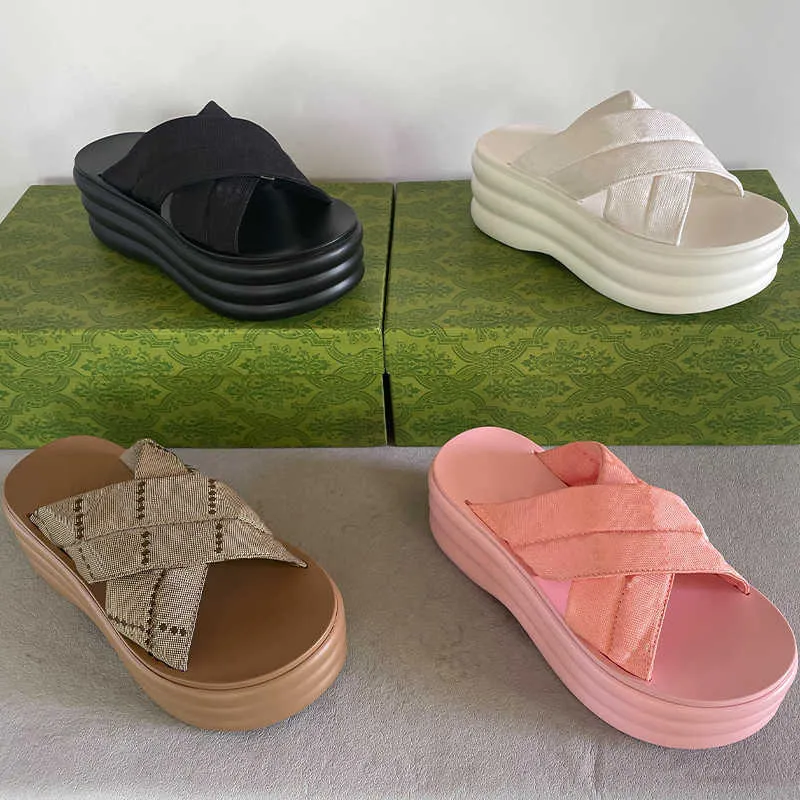 Women Designer Platform Sandals Rubber Sole Slides Dress Wedges Sandal Summer Beach Slippers Luxury High Heel Shoe Size 35-45 With Box NO458