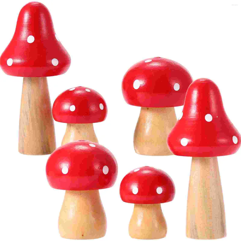 Decorações de jardim 6 peças decoração de cogumelo de madeira simulada em miniatura bugigangas em vasos musgo mesa artesanato pátio o comum