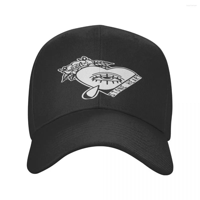 ベレー帽オールドスクールハートタトゥー - ストーンカスケットポリエステルキャップパーソナライズされた水分ウィッキングスポーツ素敵な贈り物