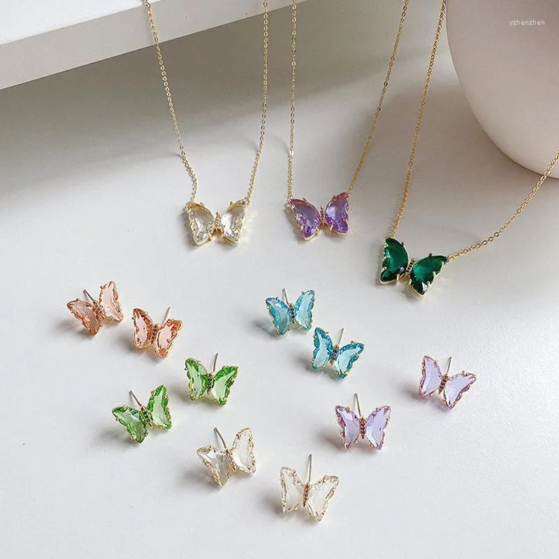 Baumeln Ohrringe Korean Candy Farbe Glas CZ Zirkon Schmetterling Für Frauen Mädchen Gold Metall Simulation Flügel Tropfen Schmuck Geschenk