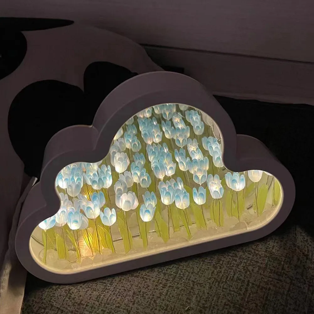 ANTM Lampada da notte a tulipano fai-da-te, lampada da tavolo a tulipano a LED Kit per la produzione di fiori di tulipani fatti a mano, lampada da comodino romantica per la decorazione